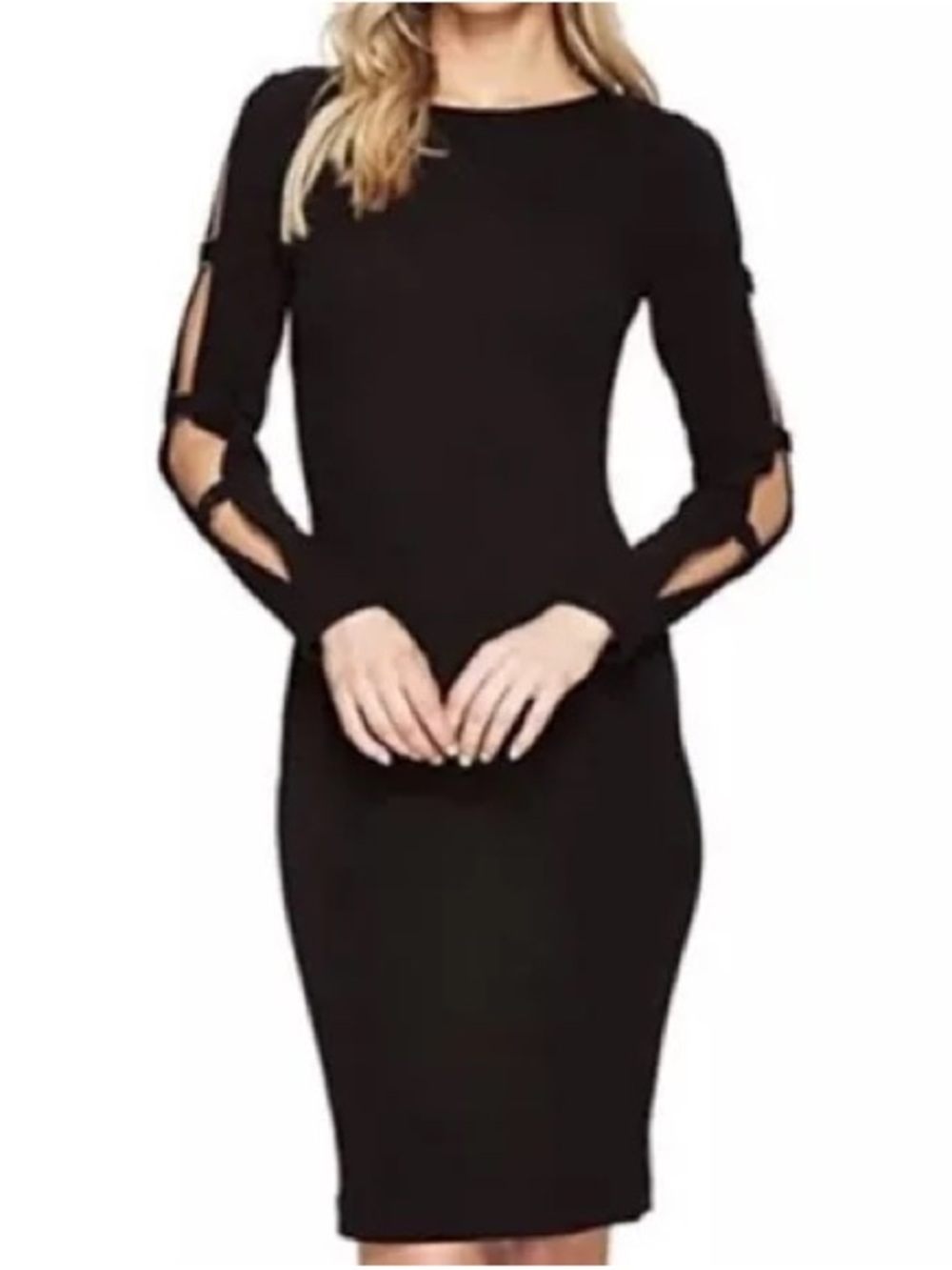 Calvin Klein Black Midi Bodycon Dress with Sleeve Cutouts